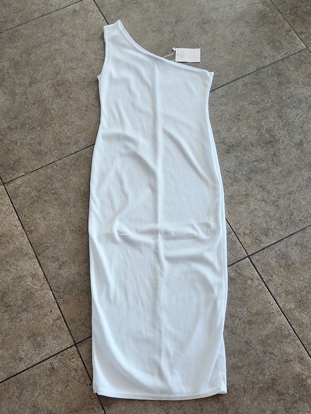 NWT...Parisian Works One-Shoulder Ribbed Midi Dress in White